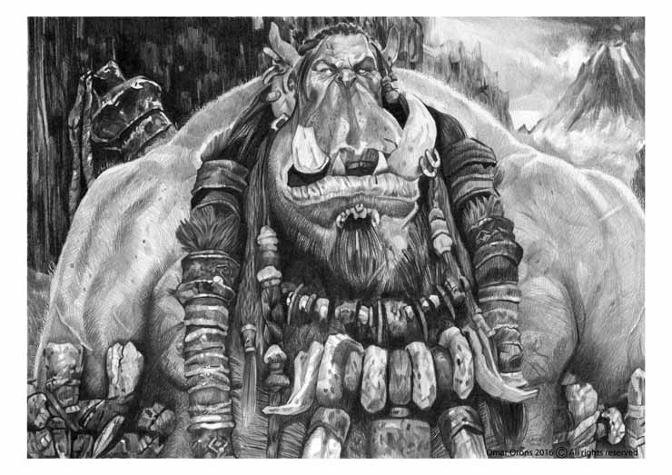 "Caricatura del personaje Durotan en la película Warcraft"