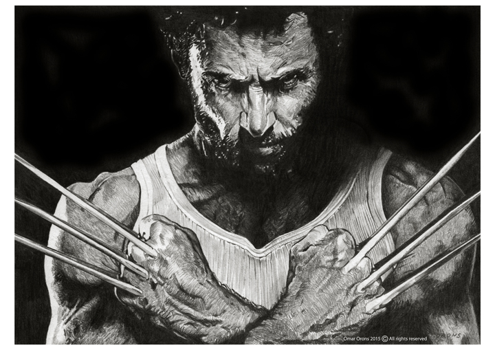 Retrato del actor Hugh Jackman en el personaje de X Men Wolverine o Lobezno