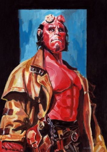 Pintura del personaje de comic Hellboy.