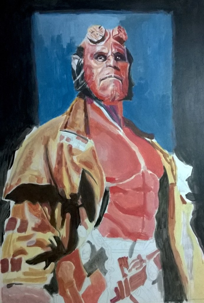 Láminas de fanart, proceso del personaje de comic Hellboy