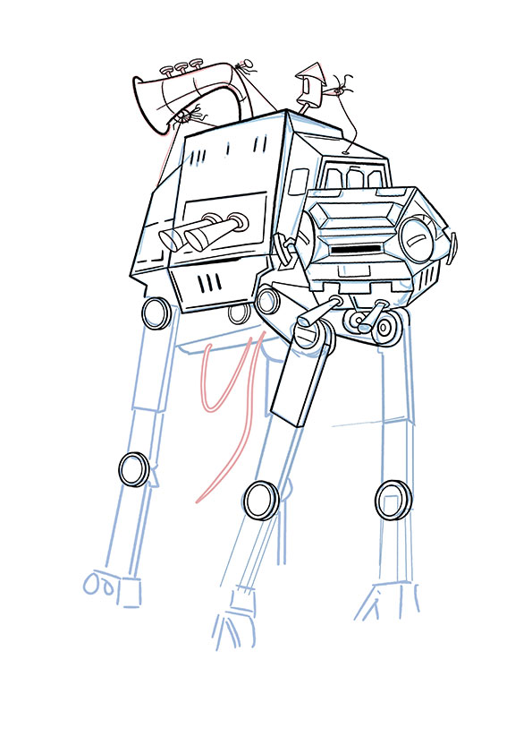 Proceso del dibujo de una nave de Star Wars.