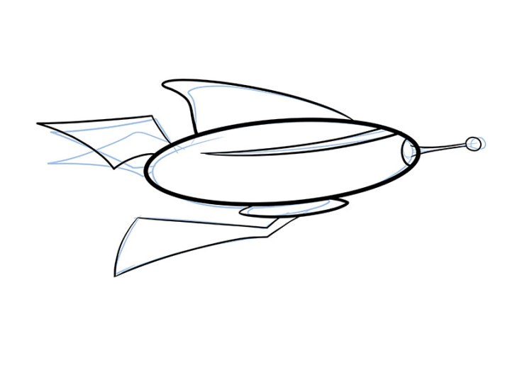 Dibujo estilo cartoon de una avión futurista.