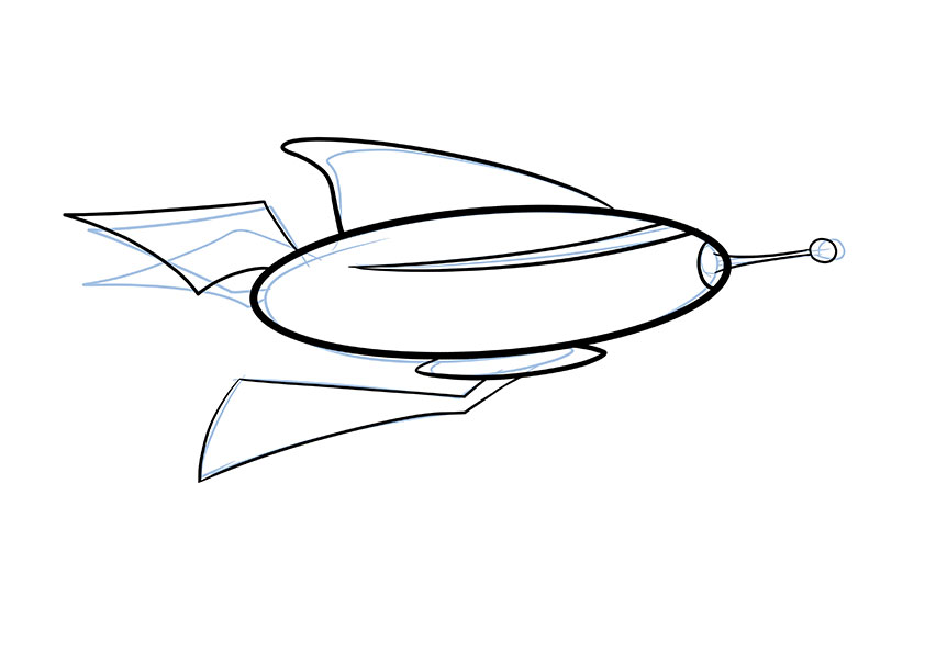 Dibujo estilo cartoon de una avión futurista.