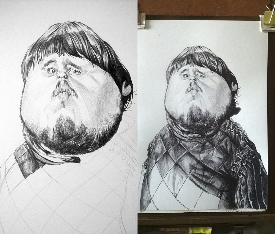 Láminas de fanart, proceso del personaje de la serie Juego de Tronos, Samwell Tarly