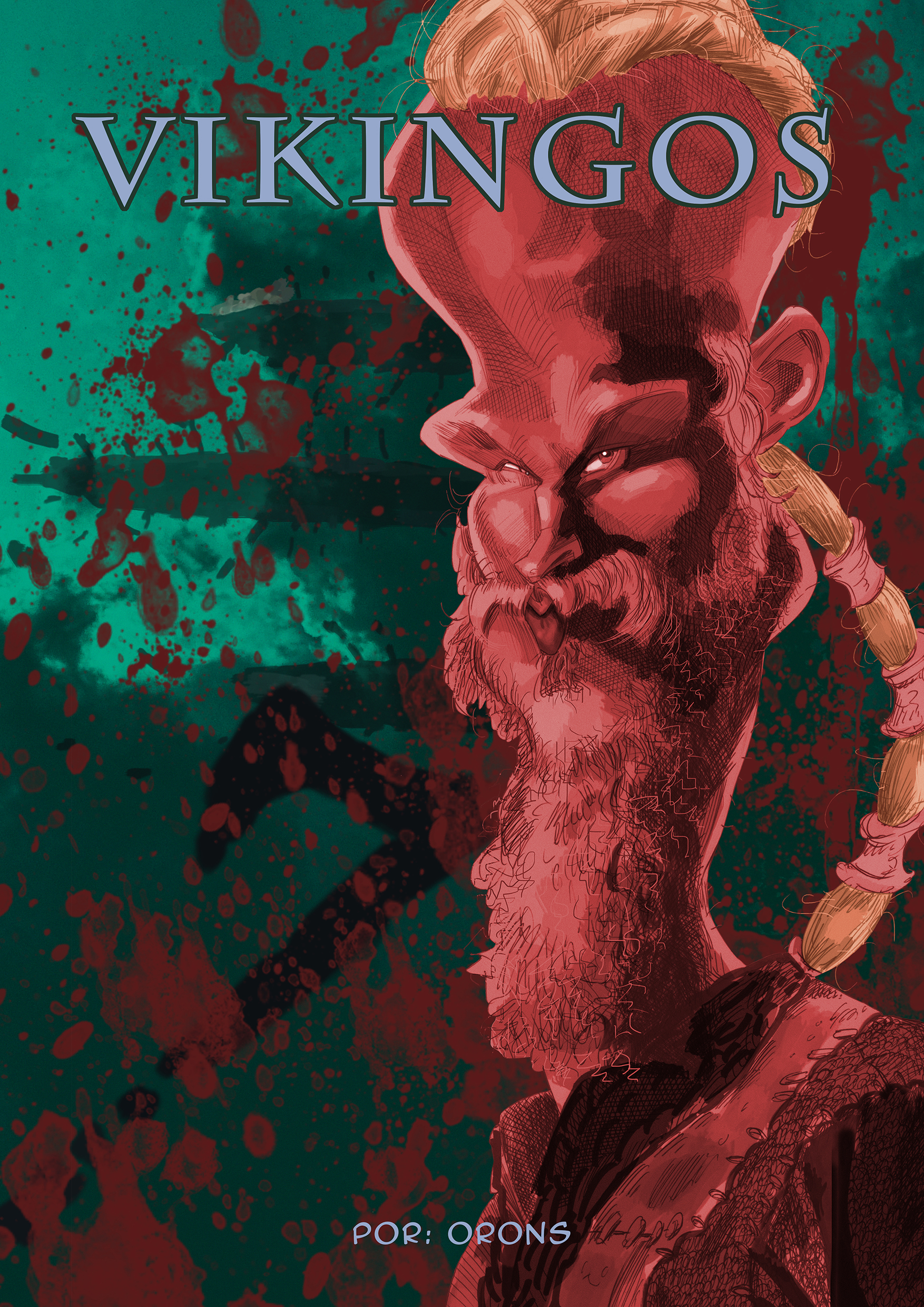 Dibujo de la portada de una publicación basada en la serie de Tv Vikingos.