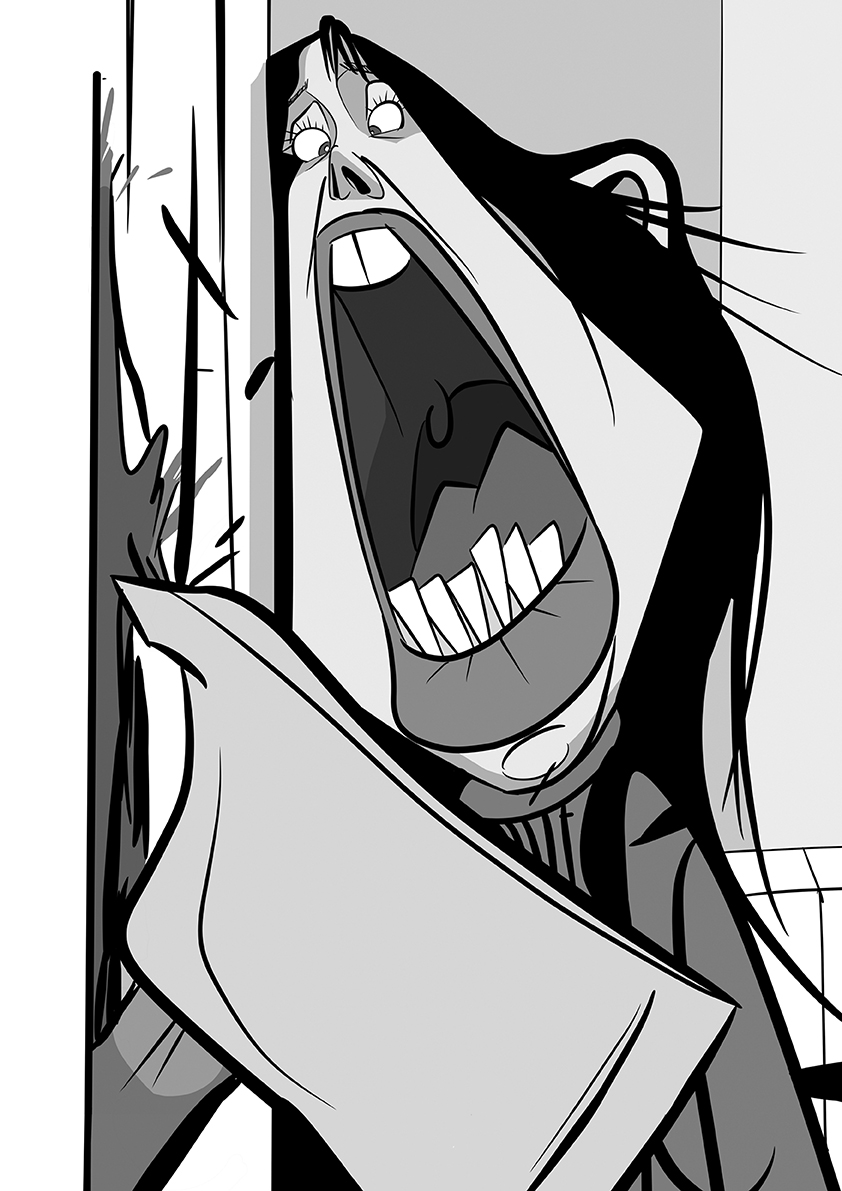 Caricatura de Shelly Duvall enuna escena de la película El Resplandor.