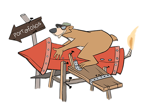 Caricaturas personalizadas para web, animacion de un osos sobre un cohete por wo orons