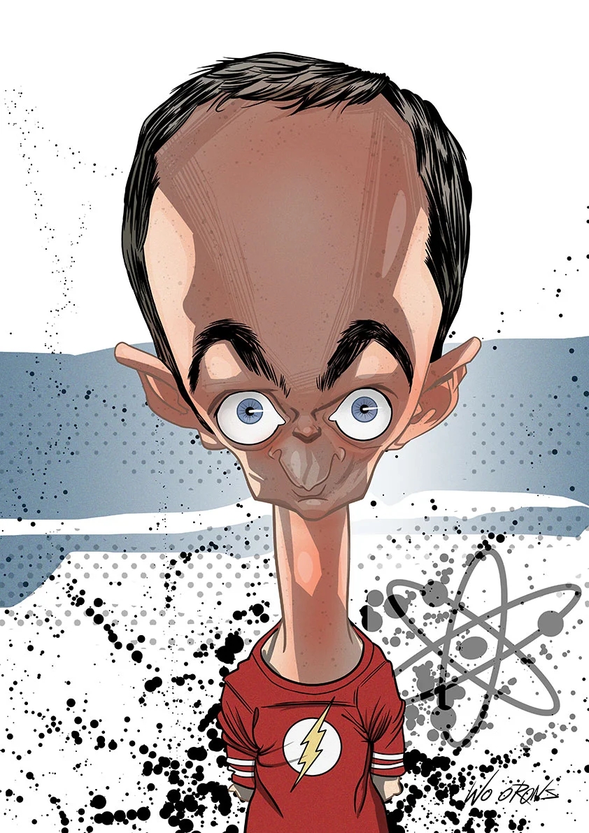 Caricatura de Sheldon Cooper, en The Big Bang Theory, interpretado por Jim Parsons