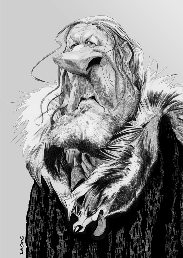 "Caricatura del actor Sean Bean en su personaje Eddard Stark en la serie Game of Thrones"