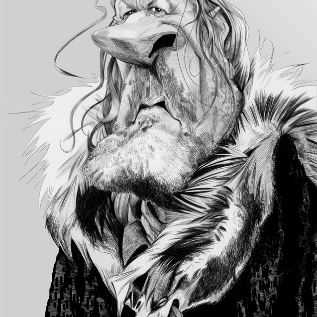 "Caricatura del actor Sean Bean en su personaje Eddard Stark en la serie Game of Thrones"