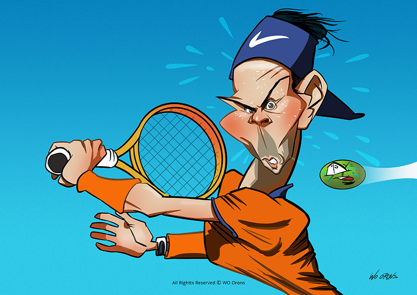 Caricatura digital del tenista Rafael Nadal. Dibujo Wo Orons