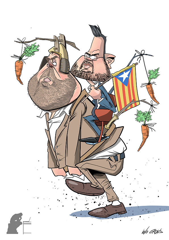 Humor Gráfico caricatura de un político llevando a caballo a otro