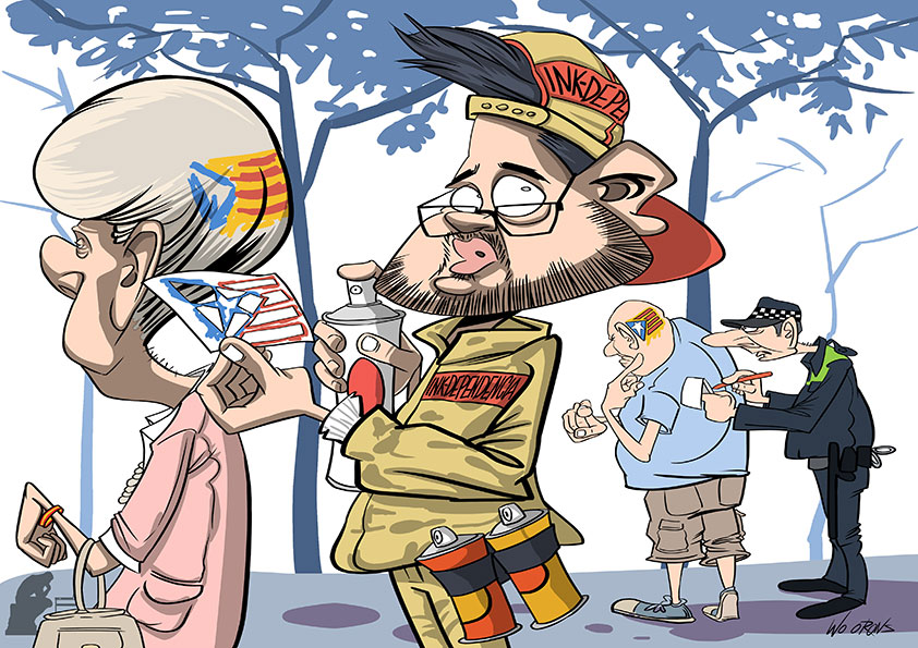 Caricatura de un político haciendo campaña