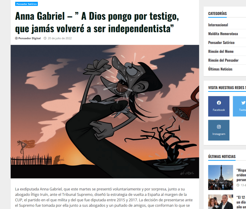 Caricatura de una escena de Lo que el viento se llevó, con la política catalana Anna Gabriel.