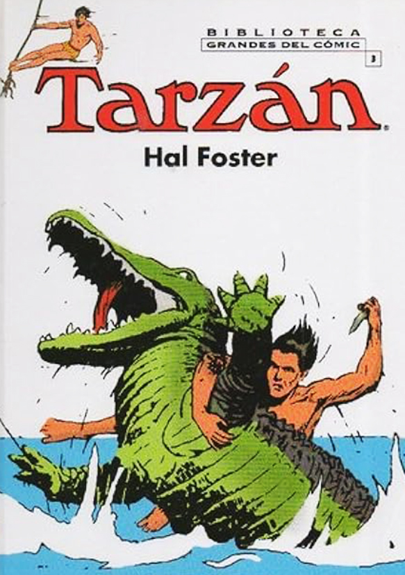 Dibujo de Harold Foster. tarzán luchando con un cocodrilo.
