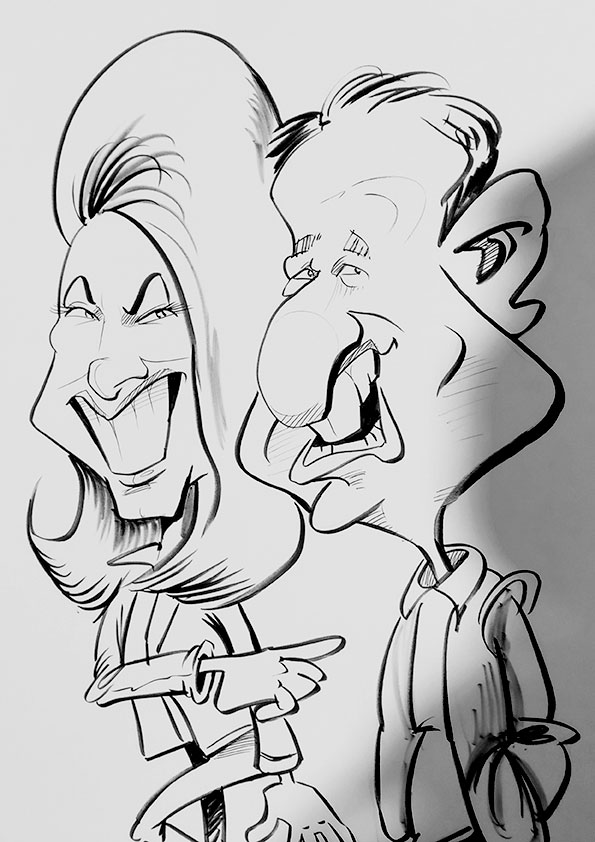 Una caricatura hecha en vivo, directo con el modelo.