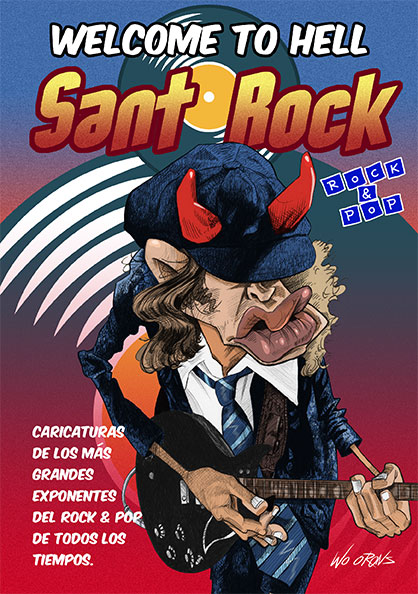 Caricatura de Angus Young guitarrista del grupo de música ACDC