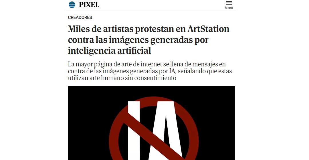 Captura de lantalla. Art Station dice NO a la IA