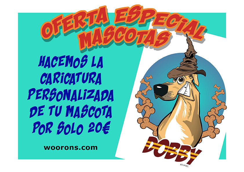 Cartel de una oferta de caricaturas personalizadas para mascotas