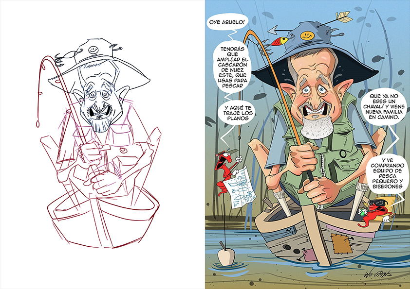 Abuelo pescando en un bote