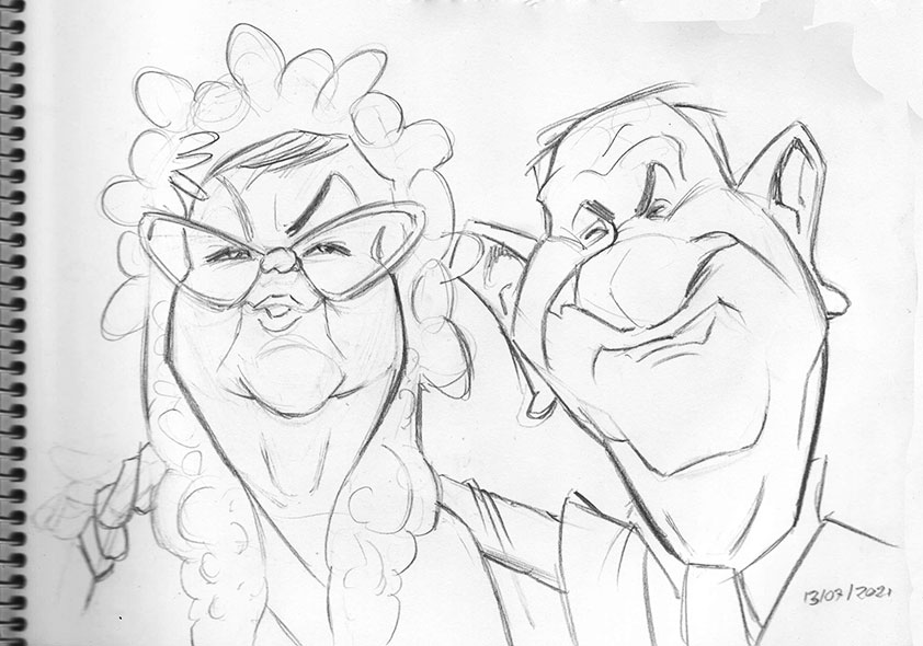 Caricatura personalizada de dos abuelos