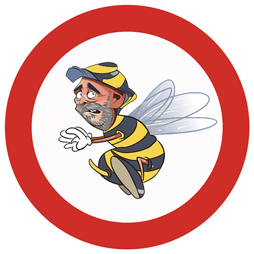 Caricatura de un hombre vestido de abejorro.