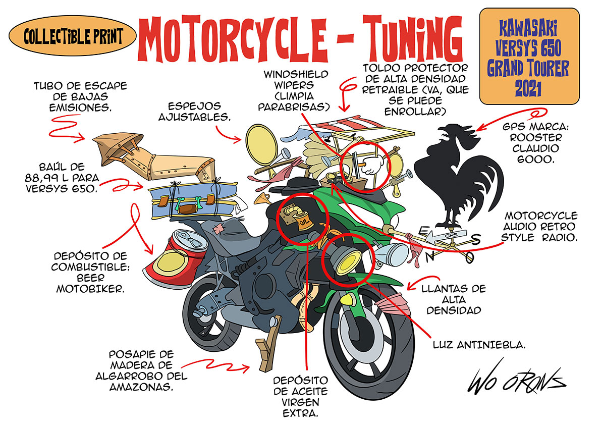 Dibujo de una Kawasaki versis 650 tuneada por WO Orons