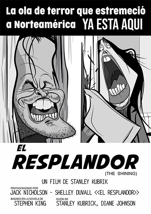 Caricatura inspirada en el cartel de cine original de la película "El Resplandor"