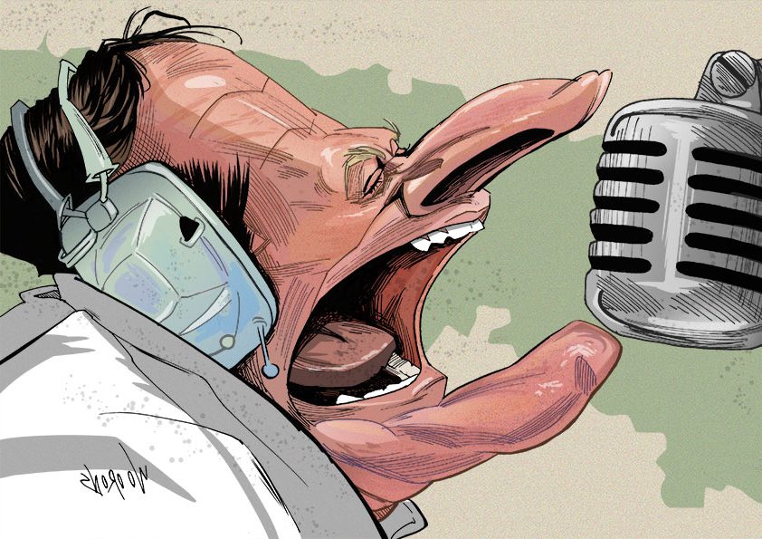 Caricatura del actor Robin WIlliams en su papel como Adrian Cronauer en la elícula Good Morning Vietnam.