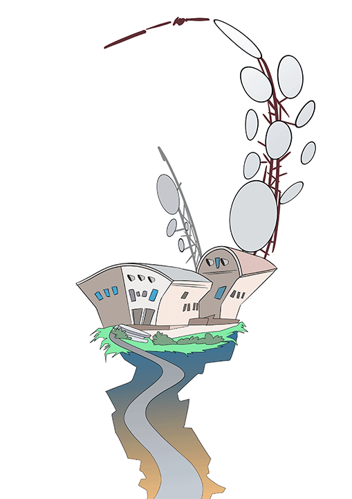 Caricatura de unas antenas de telecomunicaciones.