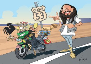 Caricatura personalizada para un cliente de un hombre con su moto