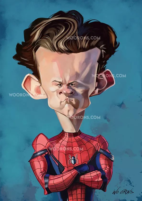 "Caricatura de Tom Holland como Spiderman"