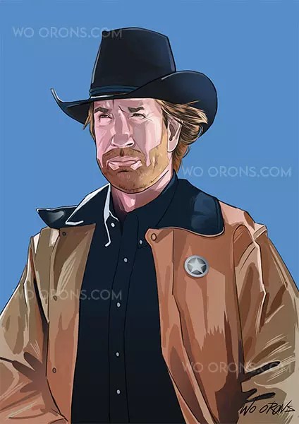 “ilustración homenaje Chuck Norris estilo artístico”