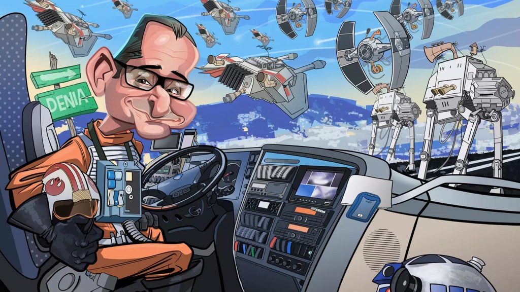 "Caricatura personalizada hecha para un cliente vestido como un personaje de Star Wars"