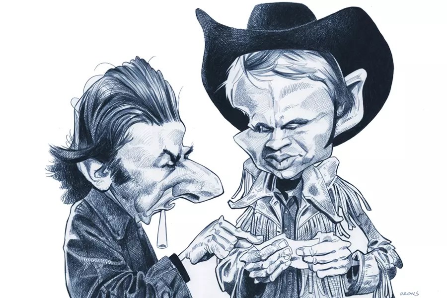 "Caricatura de Dustin Hoffman y Jon Voight en la película Cowboy de Medianoche"