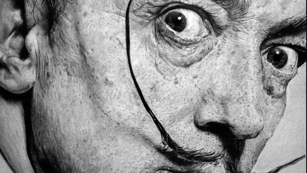 "Retrato a lápiz hiperrealista de Salvador Dalí"