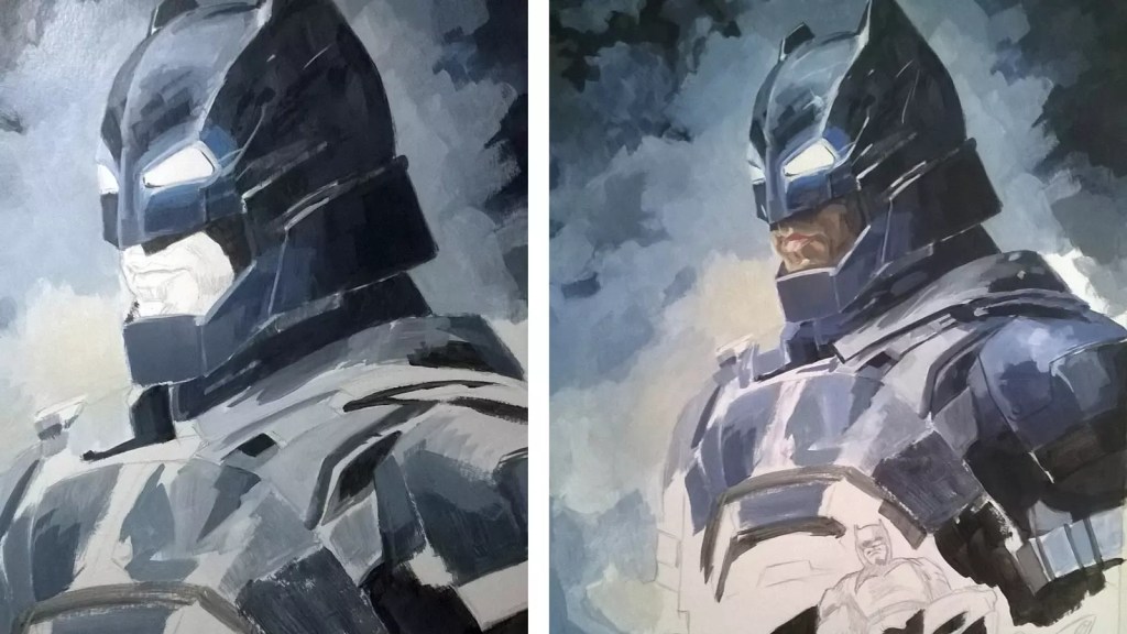 "Proceso de una pintura con acrílico del personaje Batman"