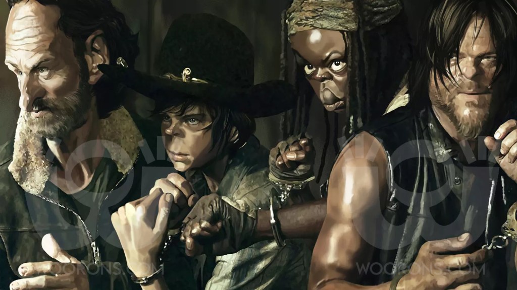 "Caricatura de personajes de la serie The Walking Dead"