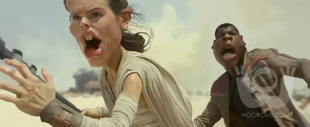 "Caricatura de una escena de la película el Despertar de la Fuerza, de la saga Star Wars"